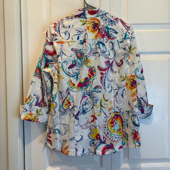 NWT Gold Label Investments Non-Iron Paisley Print Button Up Blouse - Size 12 - Picture 6 of 7